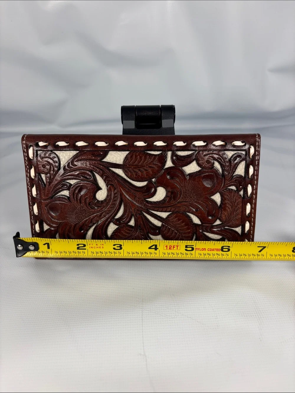 Nocona Brown Tooled Leather Wallet with Cream Inlay